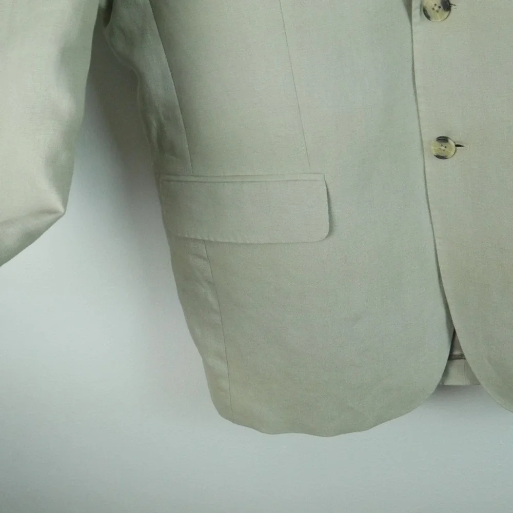 Saks‎ Fifth Avenue Mens 42R Blazer 100% Linen 2 Button Sport Coat Beige Preppy